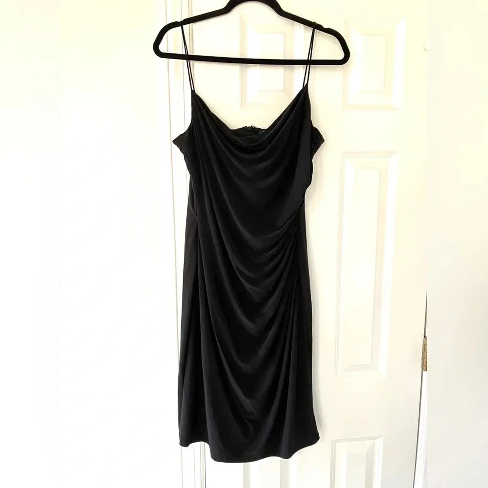Lauren Ralph Lauren Spaghetti Strap Black Draped Lined Dress 16